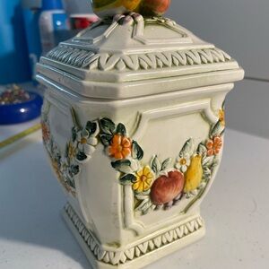 Lefton Multicolor Ceramic Jar with Fruit and Floral Design